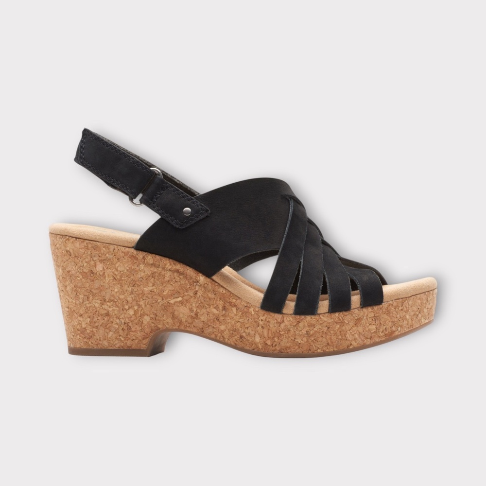 Women's Clarks Giselle Glow Wedge Sandals in Black Nubuck. 26173165